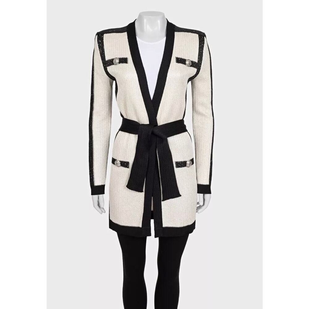 NWOT Balmain White Long Cardigan with Belt - EU36/S